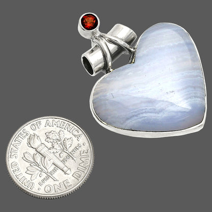 Heart - Blue Lace Agate & Garnet Pendant P-1159 SDP149756