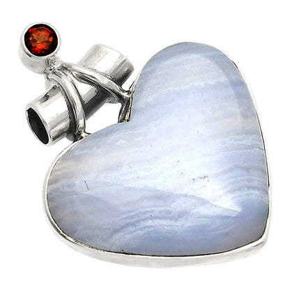 Heart - Blue Lace Agate & Garnet Pendant P-1159 SDP149756