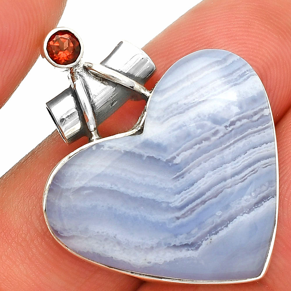 Heart - Blue Lace Agate & Garnet Pendant P-1159 SDP149757