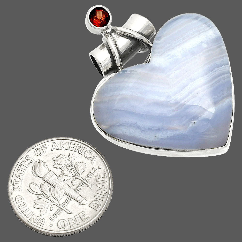 Heart - Blue Lace Agate & Garnet Pendant P-1159 SDP149757