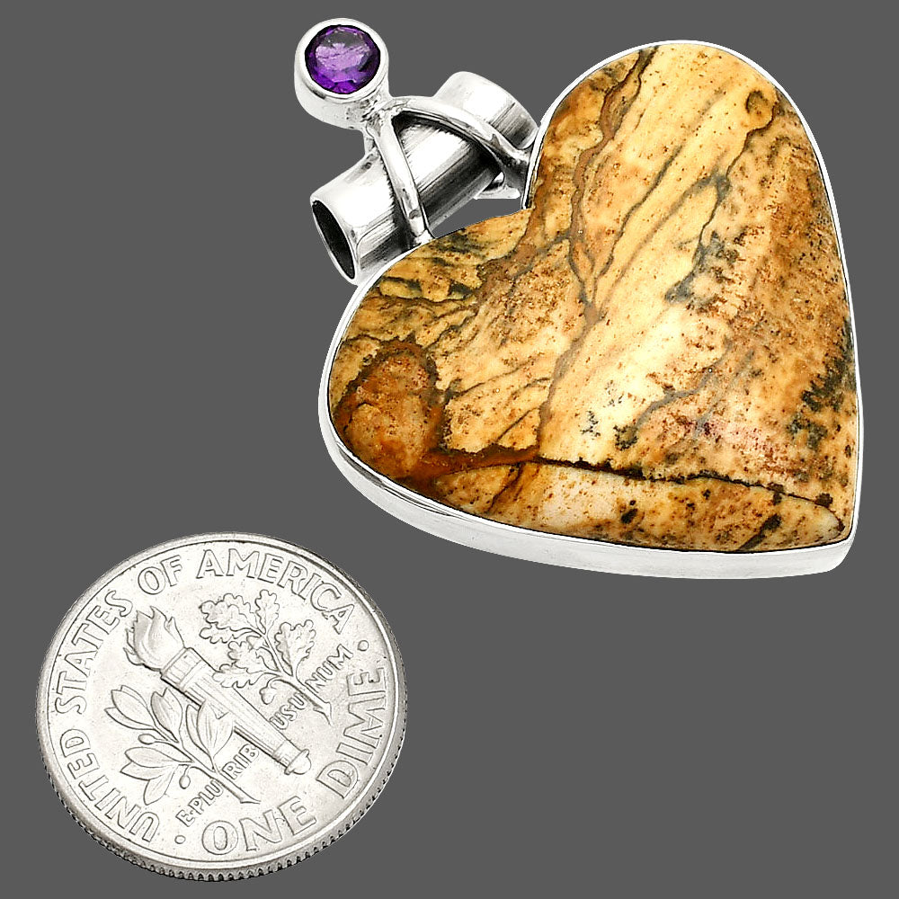 Heart - Picture Jasper & Amethyst Pendant P-1159 SDP149779