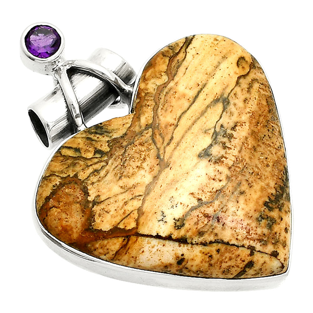 Heart - Picture Jasper & Amethyst Pendant P-1159 SDP149779