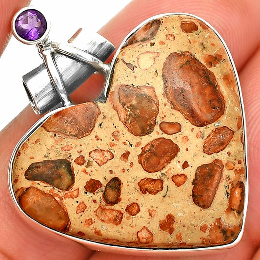 Heart - Leopardite Jasper & Amethyst Pendant P-1159 SDP149780