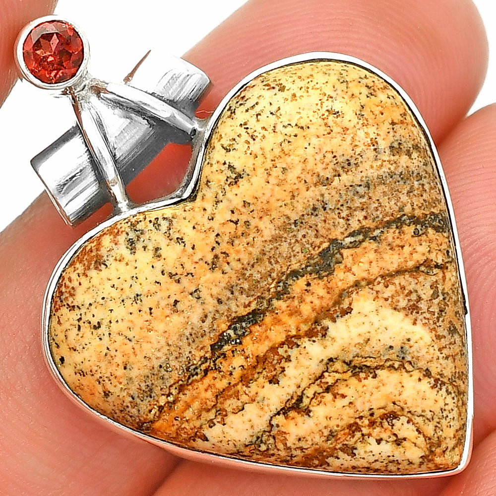 Heart - Picture Jasper & Garnet Pendant P-1159 SDP149784