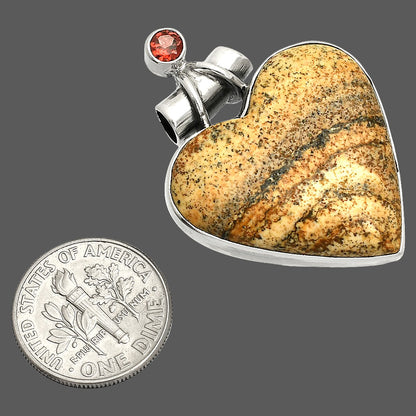 Heart - Picture Jasper & Garnet Pendant P-1159 SDP149784
