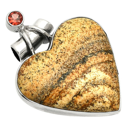 Heart - Picture Jasper & Garnet Pendant P-1159 SDP149784