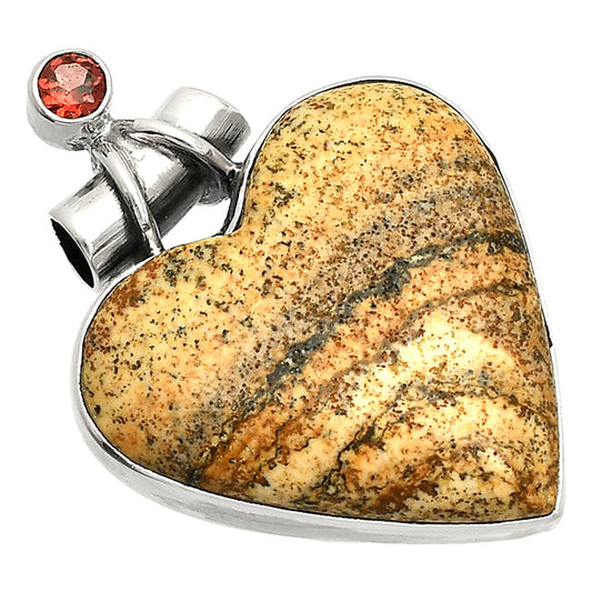 Heart - Picture Jasper & Garnet Pendant P-1159 SDP149784