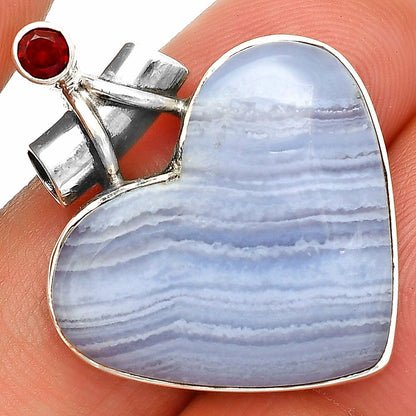 Heart - Blue Lace Agate & Garnet Pendant P-1159 SDP149786