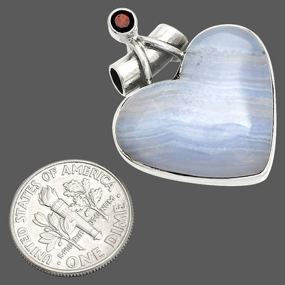Heart - Blue Lace Agate & Garnet Pendant P-1159 SDP149786