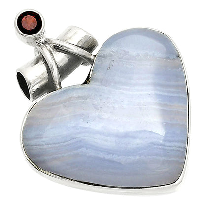 Heart - Blue Lace Agate & Garnet Pendant P-1159 SDP149786