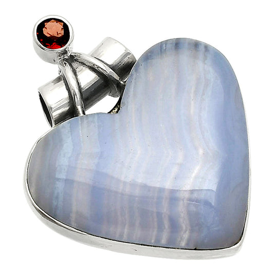 Heart - Blue Lace Agate & Garnet Pendant P-1159 SDP149787