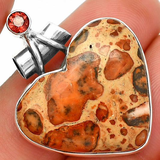 Heart - Leopardite Jasper & Garnet Pendant P-1159 SDP149796