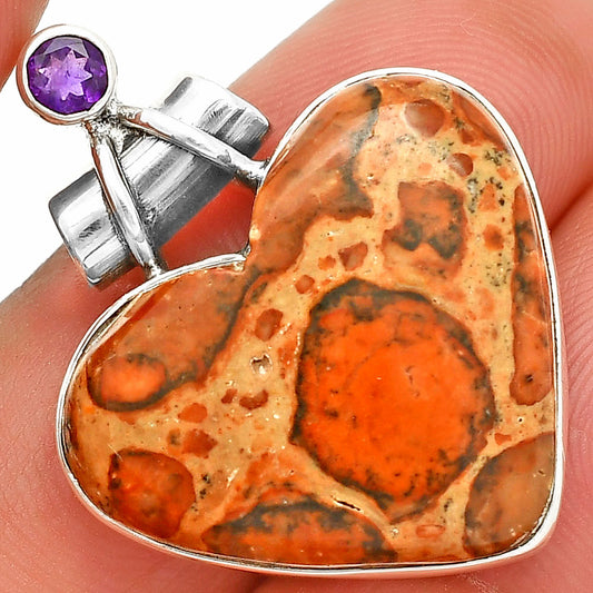 Heart - Leopardite Jasper & Amethyst Pendant P-1159 SDP149799