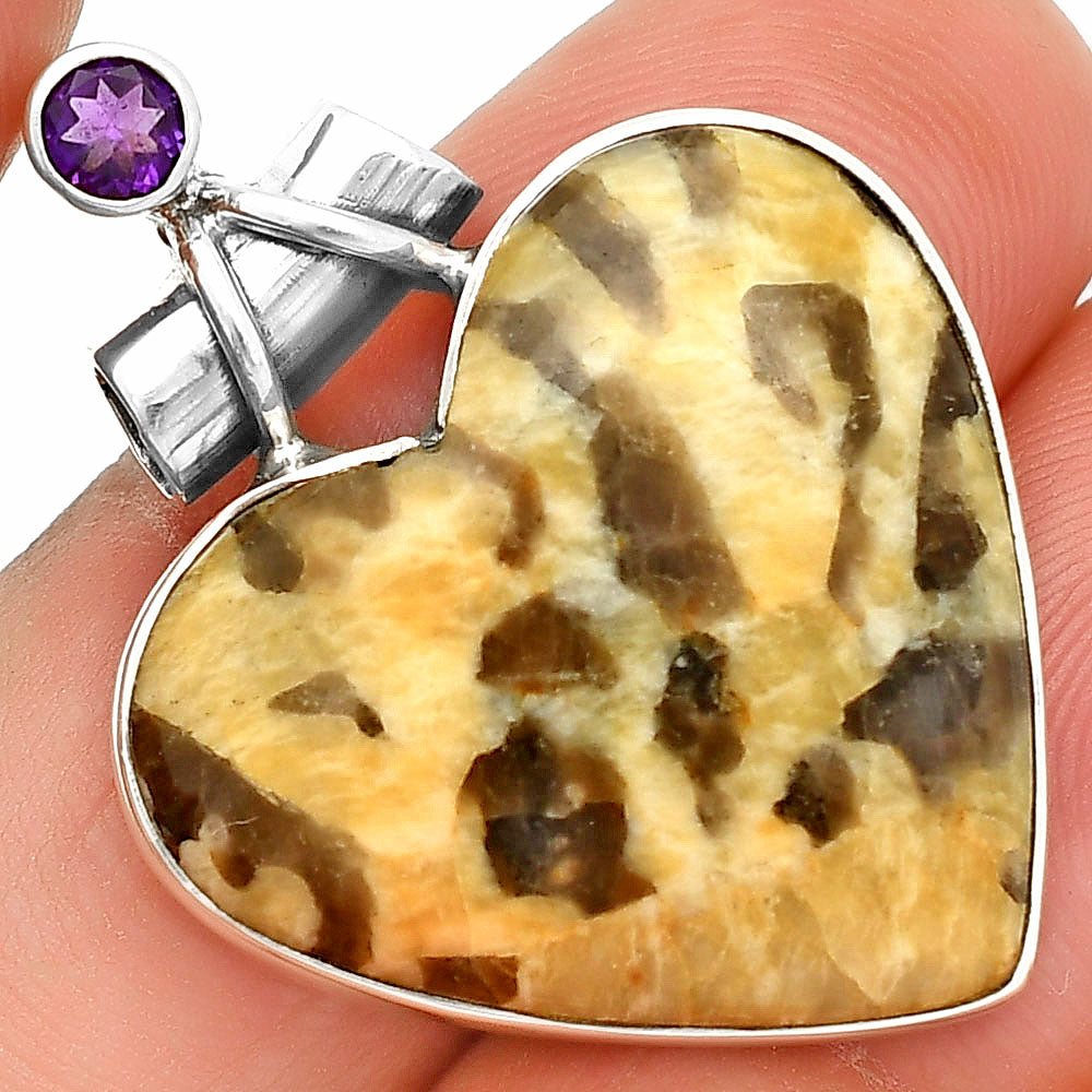 Heart - Septarian - Dragon Stone & Amethyst Pendant P-1159 SDP149801