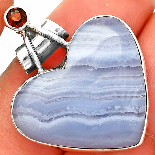 Heart - Blue Lace Agate & Garnet Pendant P-1159 SDP149812