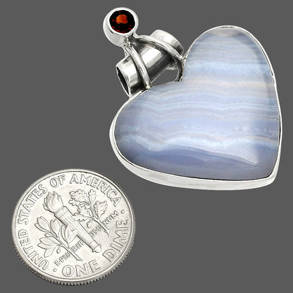 Heart - Blue Lace Agate & Garnet Pendant P-1159 SDP149812