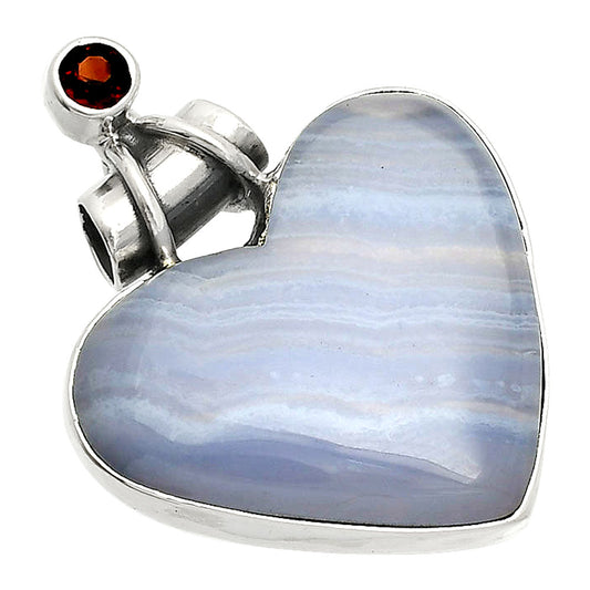 Heart - Blue Lace Agate & Garnet Pendant P-1159 SDP149812