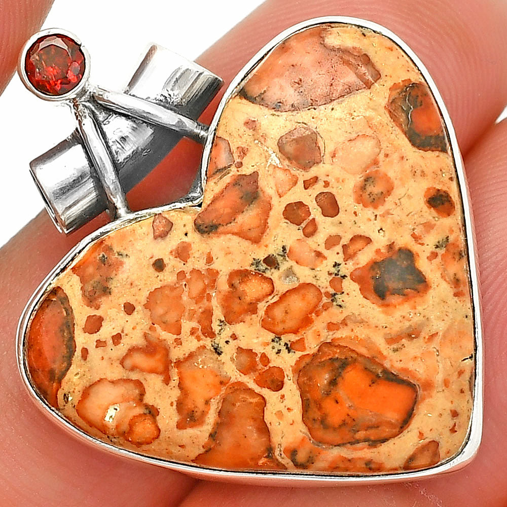 Heart - Leopardite Jasper & Garnet Pendant P-1159 SDP149816