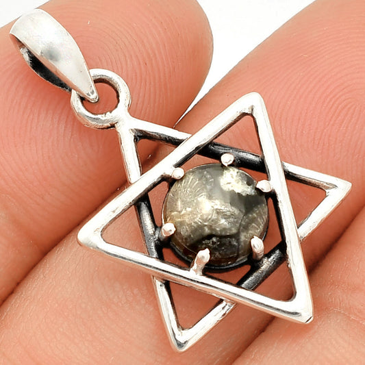 Star of David - Black Flower Fossil Coral Pendant P-1004 SDP150006