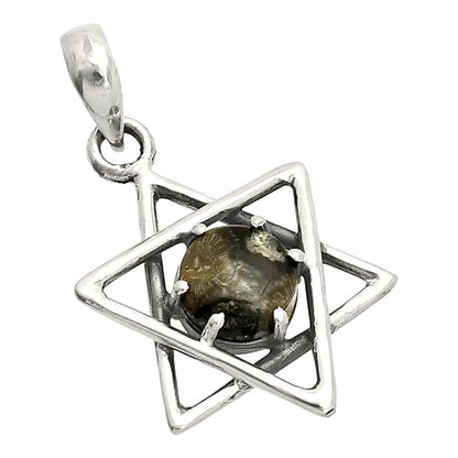 Star of David - Black Flower Fossil Coral Pendant P-1004 SDP150006