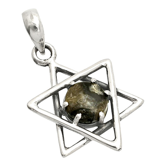 Star of David - Black Flower Fossil Coral Pendant P-1004 SDP150006