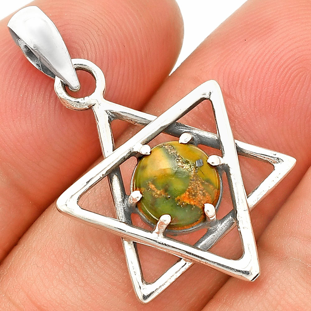Star of David - Natural Bamboo Jasper Pendant P-1004 SDP150071