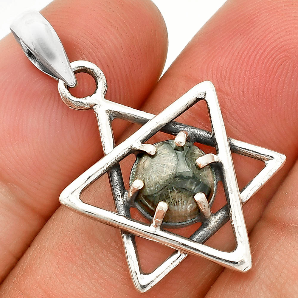 Star of David - Black Flower Fossil Coral Pendant P-1004 SDP150082