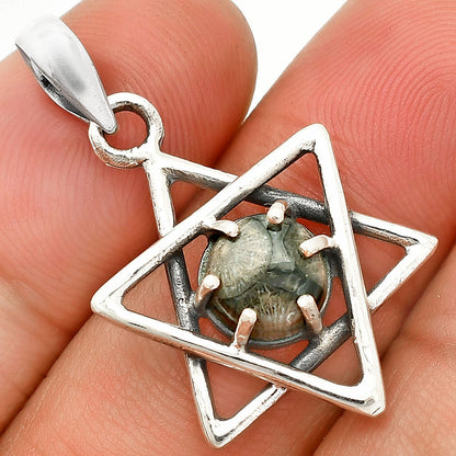 Star of David - Black Flower Fossil Coral Pendant P-1004 SDP150082