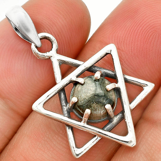 Star of David - Black Flower Fossil Coral Pendant P-1004 SDP150082