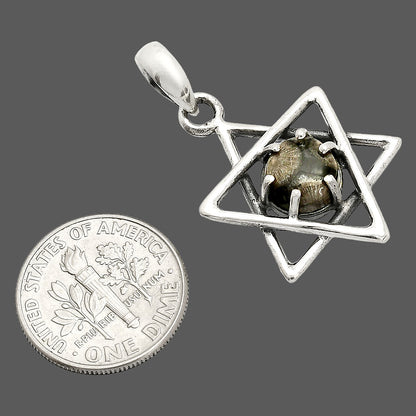 Star of David - Black Flower Fossil Coral Pendant P-1004 SDP150082