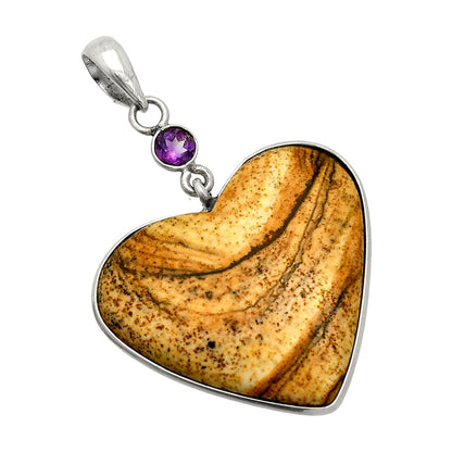 Heart - Picture Jasper & Amethyst Pendant P-1098 SDP150107
