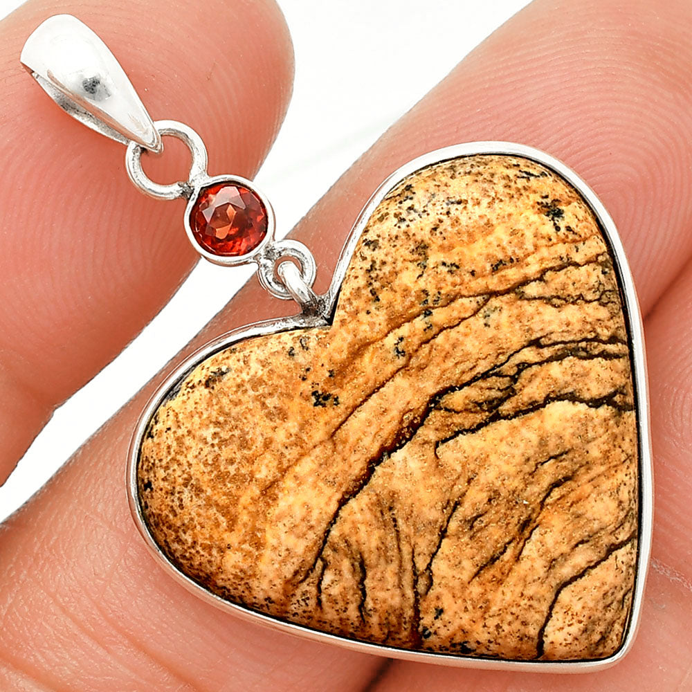 Heart - Picture Jasper & Garnet Pendant P-1098 SDP150112