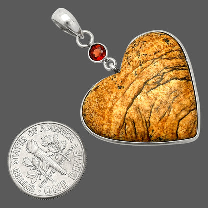 Heart - Picture Jasper & Garnet Pendant P-1098 SDP150112