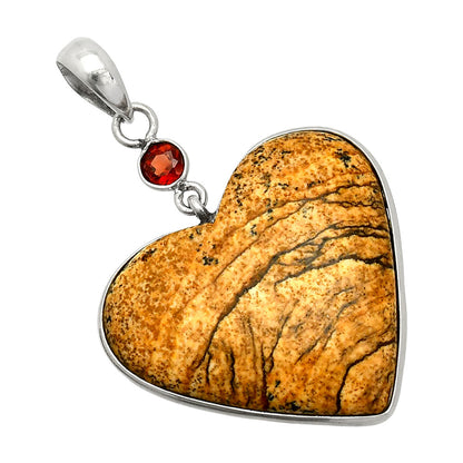 Heart - Picture Jasper & Garnet Pendant P-1098 SDP150112