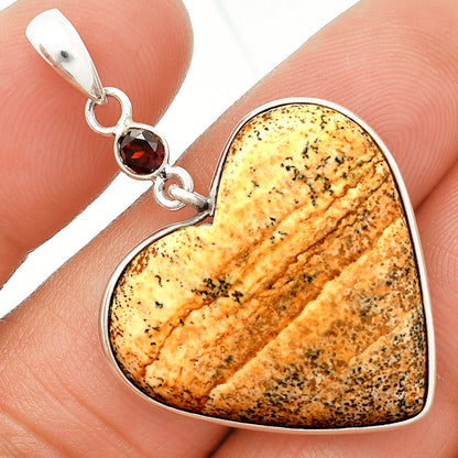 Heart - Picture Jasper & Garnet Pendant P-1098 SDP150114