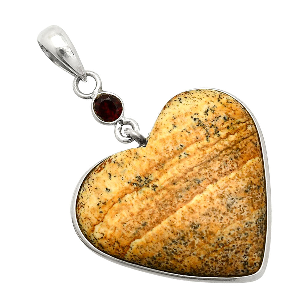 Heart - Picture Jasper & Garnet Pendant P-1098 SDP150114