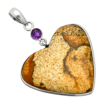 Heart - Picture Jasper & Amethyst Pendant P-1098 SDP150116