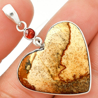 Heart - Picture Jasper & Garnet Pendant P-1098 SDP150125