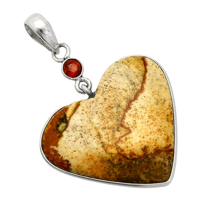 Heart - Picture Jasper & Garnet Pendant P-1098 SDP150125