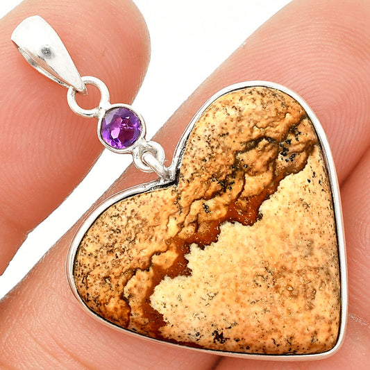 Heart - Picture Jasper & Amethyst Pendant P-1098 SDP150127