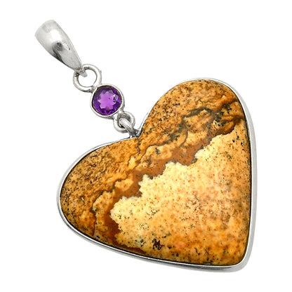 Heart - Picture Jasper & Amethyst Pendant P-1098 SDP150127
