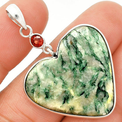Heart - Green Mariposite & Garnet Pendant P-1098 SDP150129