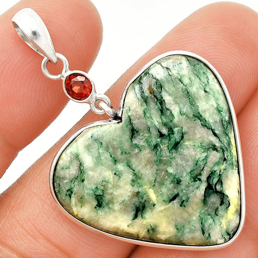 Heart - Green Mariposite & Garnet Pendant P-1098 SDP150129