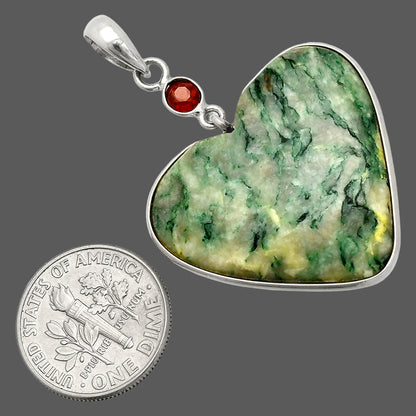 Heart - Green Mariposite & Garnet Pendant P-1098 SDP150129
