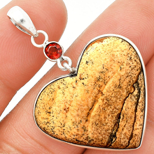Heart - Picture Jasper & Garnet Pendant P-1098 SDP150130