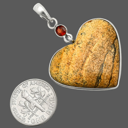 Heart - Picture Jasper & Garnet Pendant P-1098 SDP150130