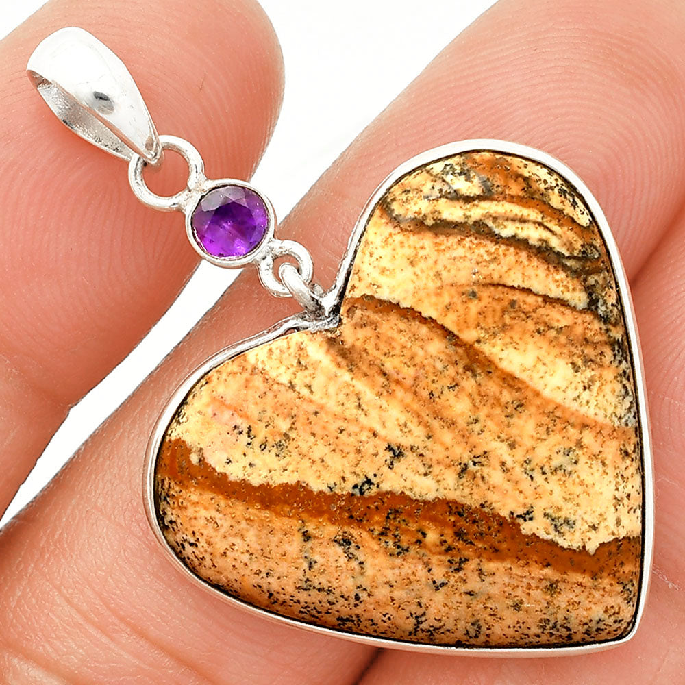 Heart - Picture Jasper & Amethyst Pendant P-1098 SDP150133
