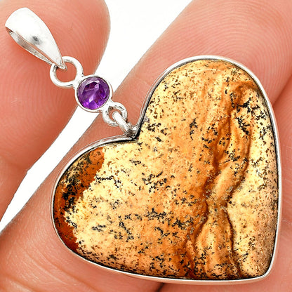 Heart - Picture Jasper & Amethyst Pendant P-1098 SDP150135