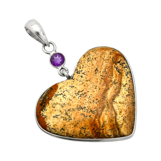 Heart - Picture Jasper & Amethyst Pendant P-1098 SDP150135