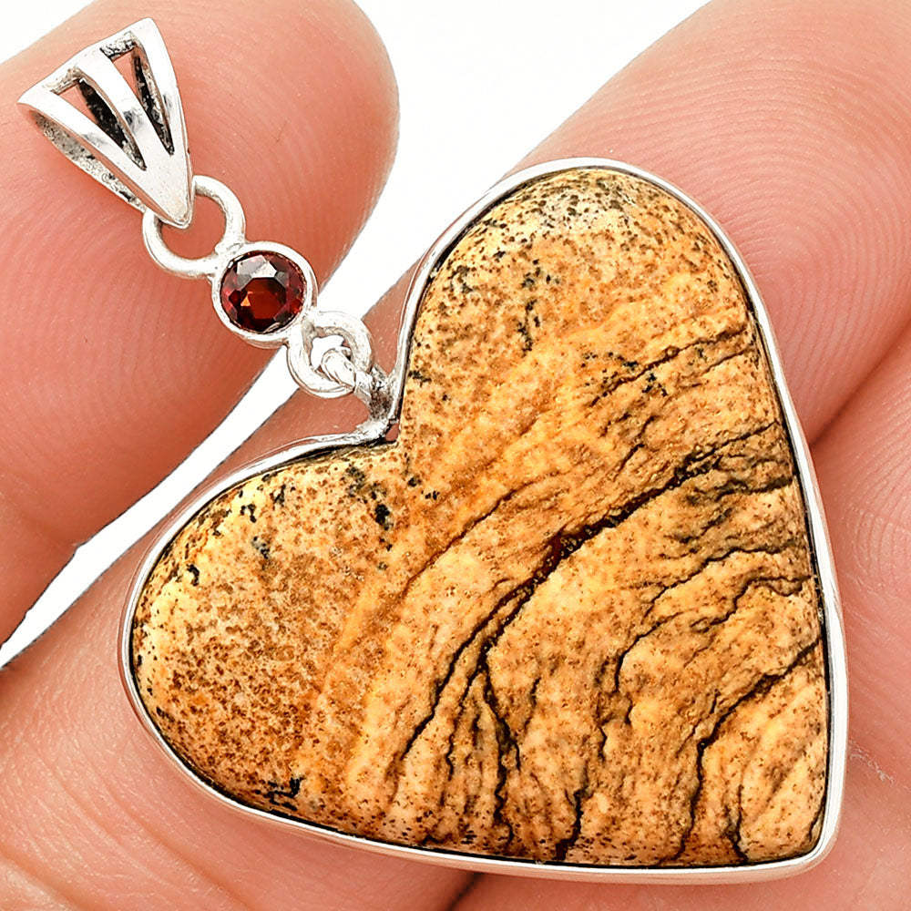 Heart - Picture Jasper & Garnet Pendant P-1098 SDP150136